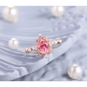 Rose Gold Pink Gemstone Filigree Ring with Diamond Accents
